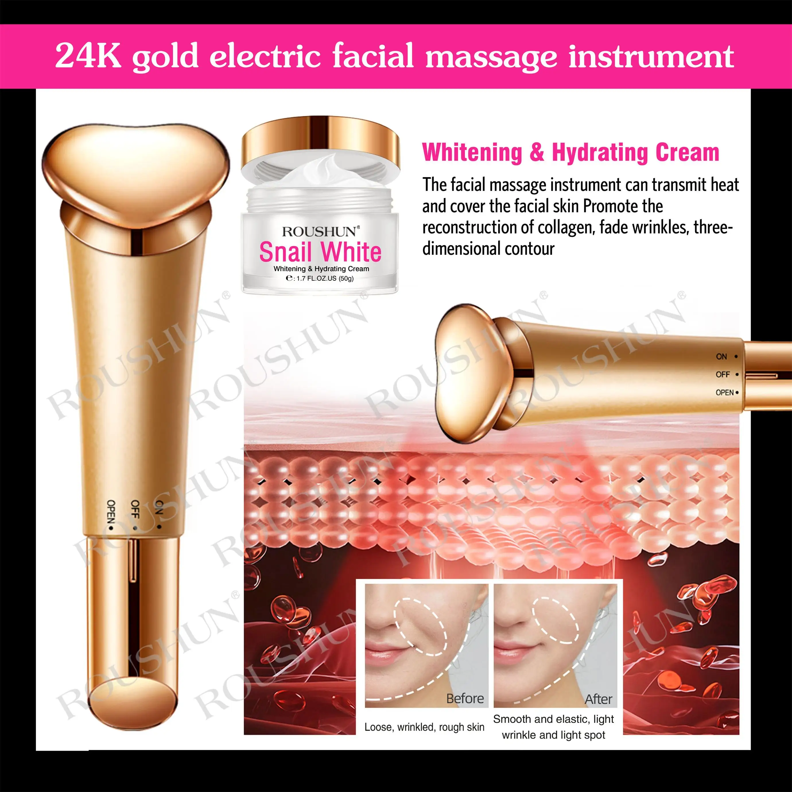 OEM OBM factory price snail eye cream face cream 24K electric facial massager facial skin care set