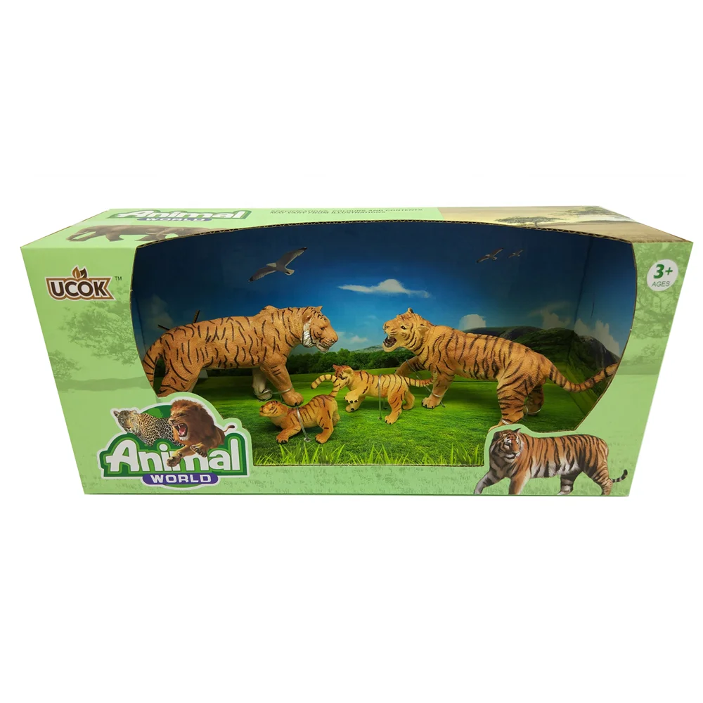 4-piece Tiger Family 2 baby tiger for children to play Realistic Wildlife animal set for toddler