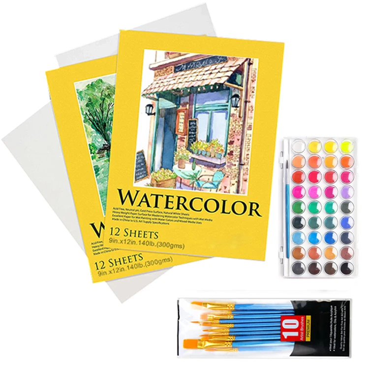36 Different Colors Watercolour Paints Set with Paint Brushes and Watercolor Paper Pad