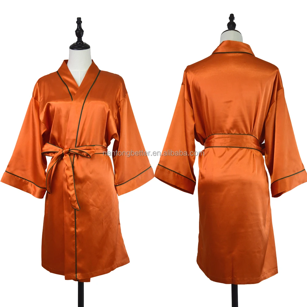 Elegant High Quality Knee Length with Piping and Pockets Women Design Silk Satin Kimono Robes Dress Gown