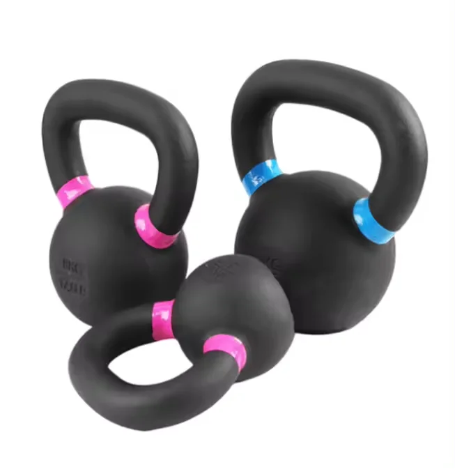 High Quality Custom Logo Strength Training Weight Lifting 4-32 KG Power Coated Cast Iron Kettlebell With Color Rings