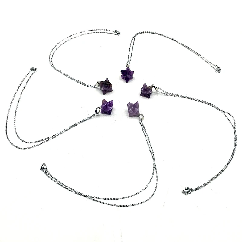Wholesale Hot Sale natural stone Meditation Spiritual Healing amethyst Crystal Merkaba Star Pendant For women gift