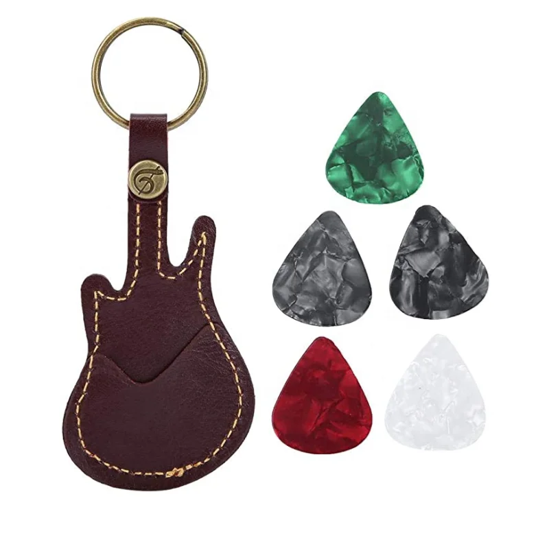 Guitar Shaped Guitar Picks Holder Case PU Leather Guitar Plectrum Holder