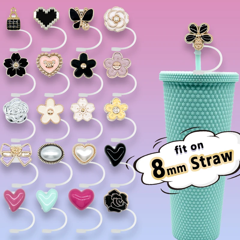 16-20oz cute drinking cover cap pvc straw toppers for tumbers wholesale acrylic silicone custom 8mm straw covers topper charms