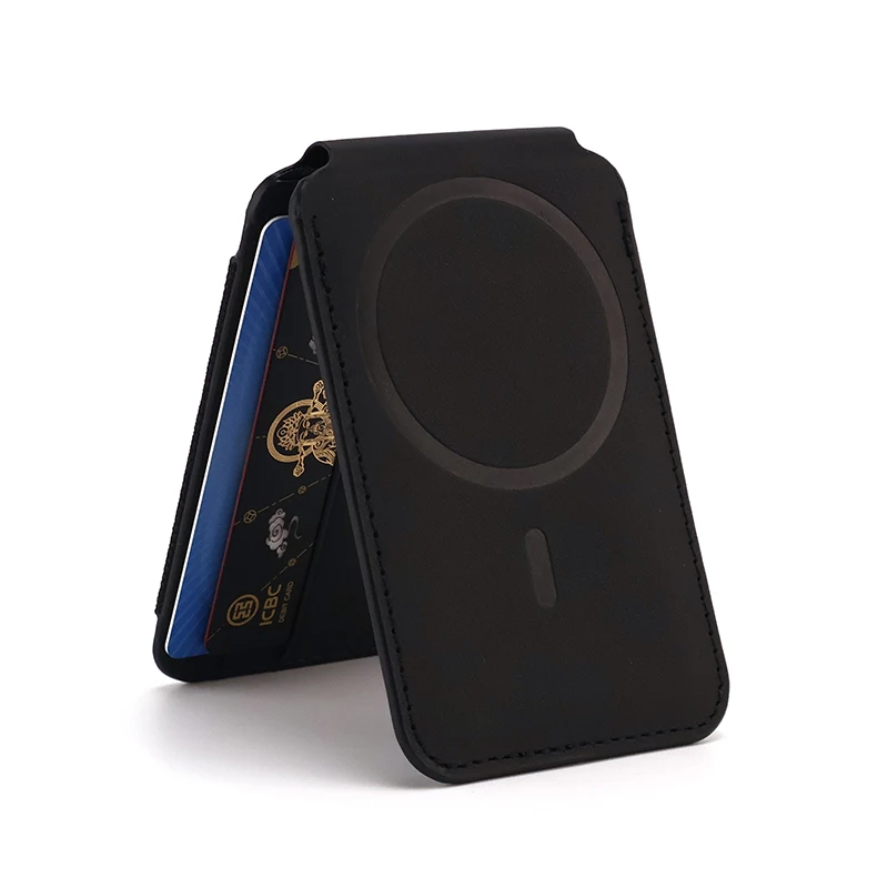 Magnetic Card Holder Portable Wallet Mobile Phone Cases Bracket Stand for Mag safest with 2 Metal Ring Stickers