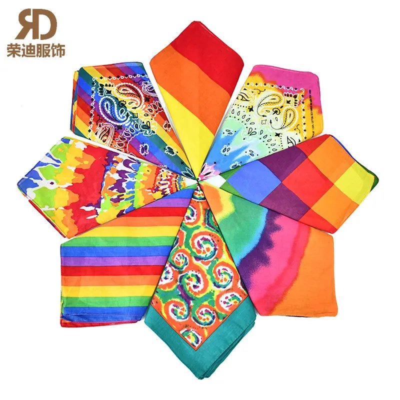 Новый Великолепный квадратный шарф с радужным рисунком, уличный спортивный дышащий хлопковый волшебный головной убор для фитнеса и отдыха, оптовая продажа