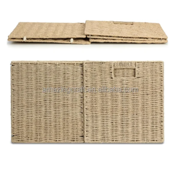 Recycle Paper Rope Rattan Large Capacity Home Storage Bins Great for Bookcase Display Shelf Box Multi-function Use