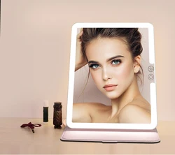 Wholesale ipad size foldable PU leather cover large makeup desktop vanity mirror with led light