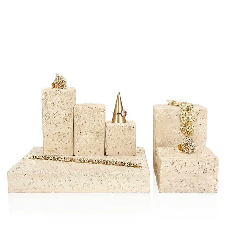 Top quality natural square stone jewelry displays stands earring holders display stand sets