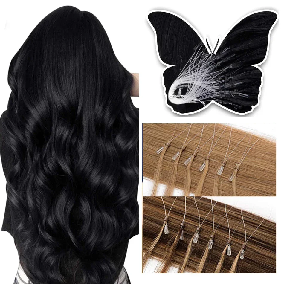 Micro Loop Remy Human Hair Extensions Cold Fusion #1B 16-26 Inch