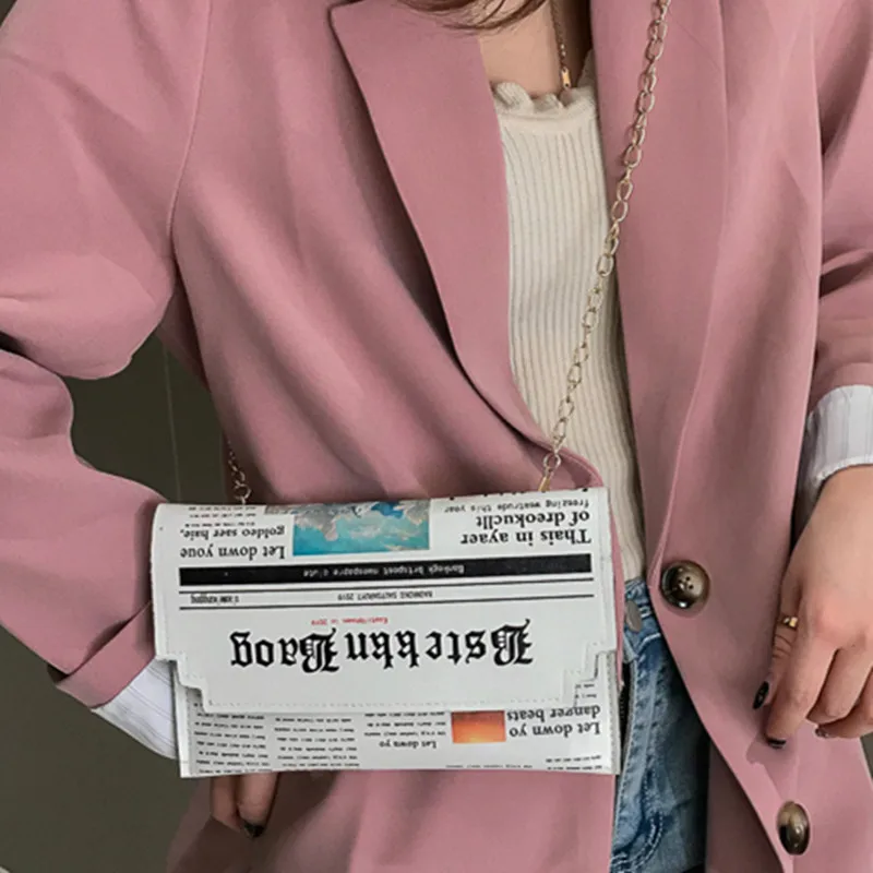 
Wholesale Women Joker Messenger Bag Chain Shoulder Bag Personality Fashion Small Square Newspaper News Styling Bags 