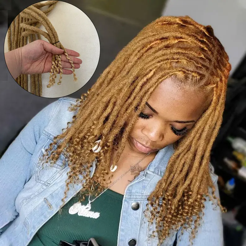 Wholesale 100% Real Human Hair Handmade 6-30inch 1.2cm Size 613 Colorful Soft Dreadlocks Extension With Curly Ends