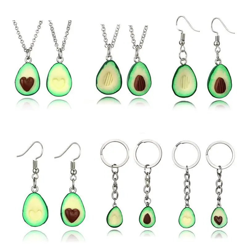ROMANTIC New Hot Sale Fruit Shape Jewelry Cute Avocado Charm Necklace and Earrings