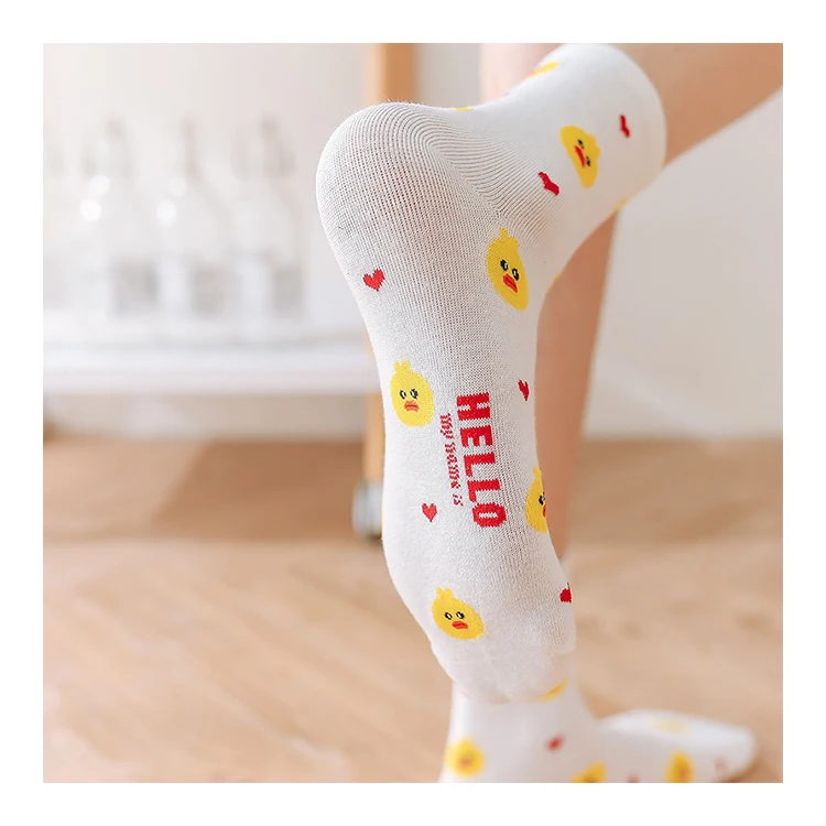 Custom Logo Knitted Young Student Harajuku Socks Japanese Korea Style Cotton Cartoon Tube Socks For Women