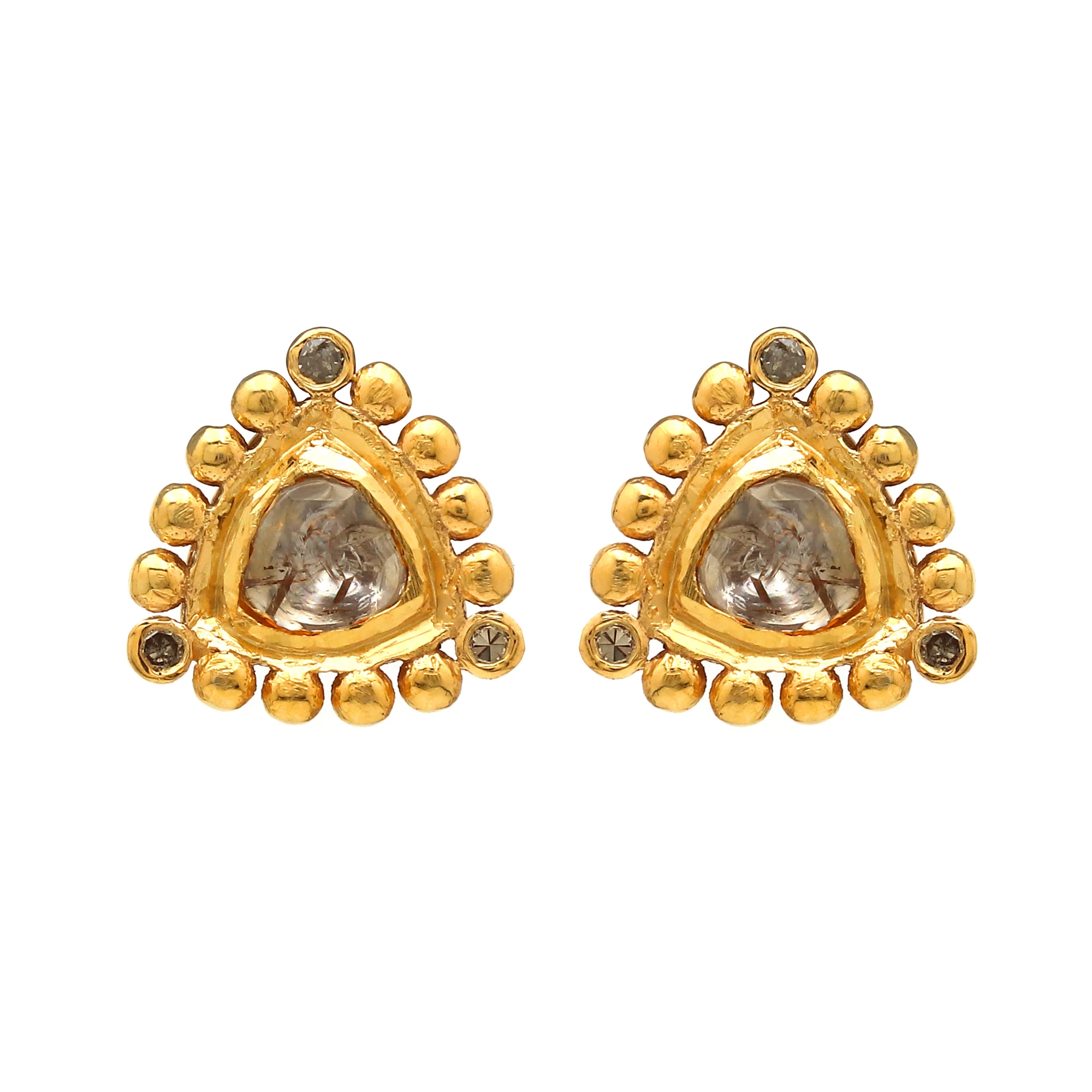 Natural Diamond Polki Trillion Stud Earrings In Gold Plated 925 Sterling Silver In Wholesale Price