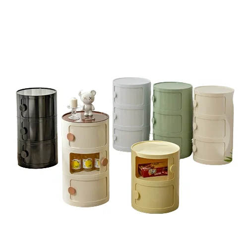 Nordic round sectional cabinets plastic storage for bedroom living room four layers storage with drawer round bedside table