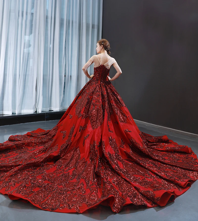 RSM66948 Real designer red dresses for women high quality heavy applique long evening dress
