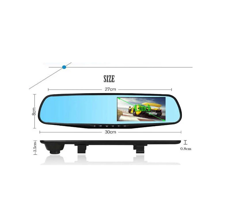 New Dual lens Car rearview mirror Dashboard Camera Recorder with 4.3inch HD display, Back up Camera and Motion Detect