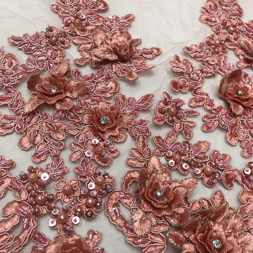 Luxury hand beaded 3d flowers guipure lace bridal dress fabric wholesale