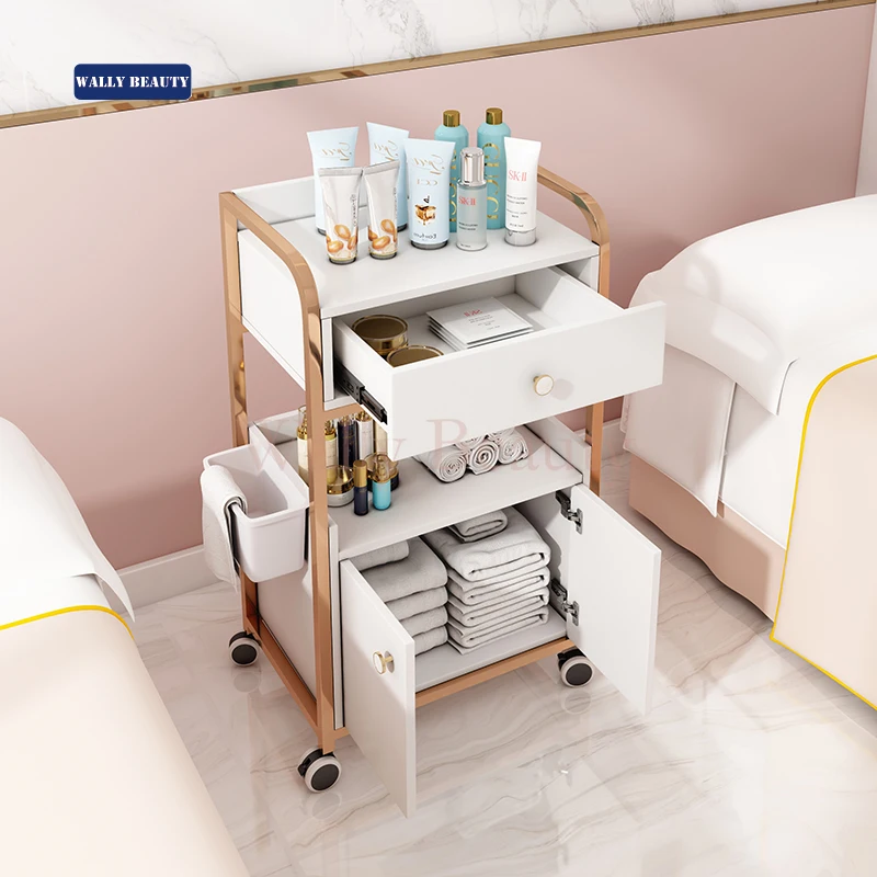 Wallybeauty маникюрный педикюрный розовый ящик для салона красоты и спа розовая Золотая тележка из нержавеющей