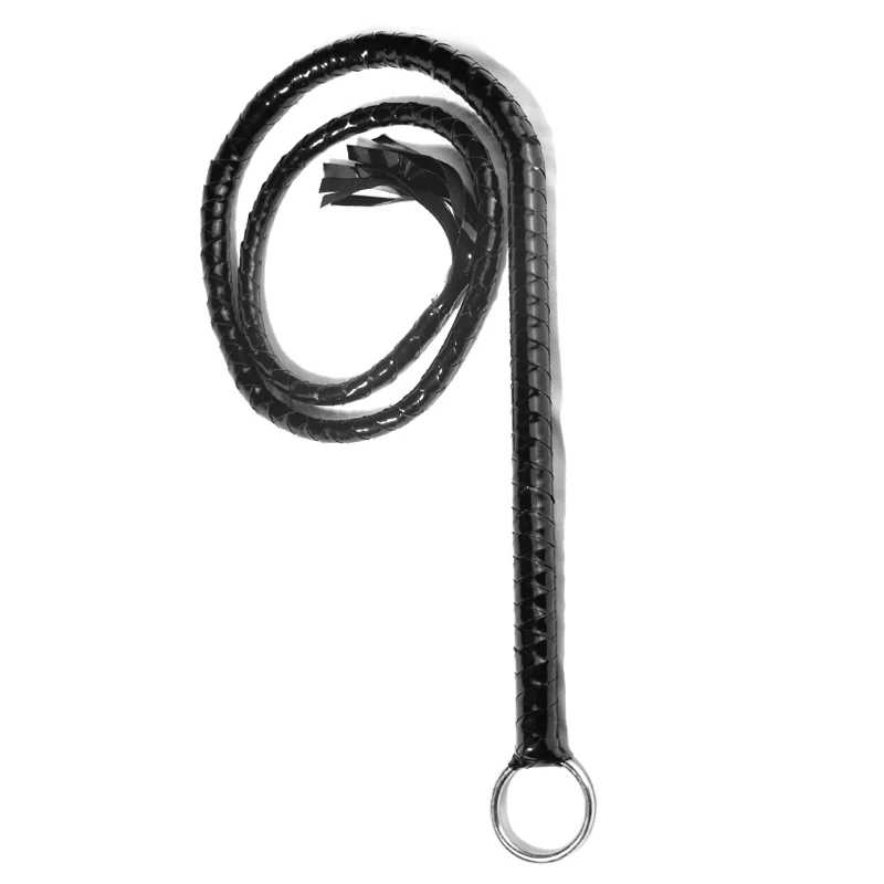 Black leather whip iron ring straight whip fun flirting BDSM adult sex toys with moustache tied to spur slapping