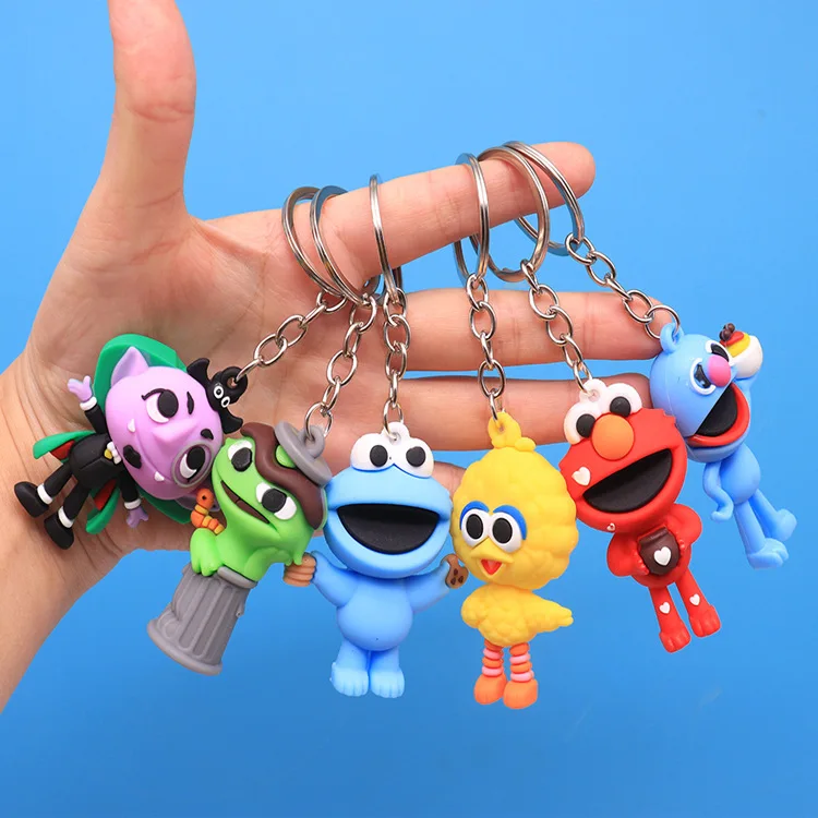 Street PVC Figure Keychain Cookie Monster Cartoon Doll Key Rings Car Backpack Keyholder Cute Key Buckle Kid Gift