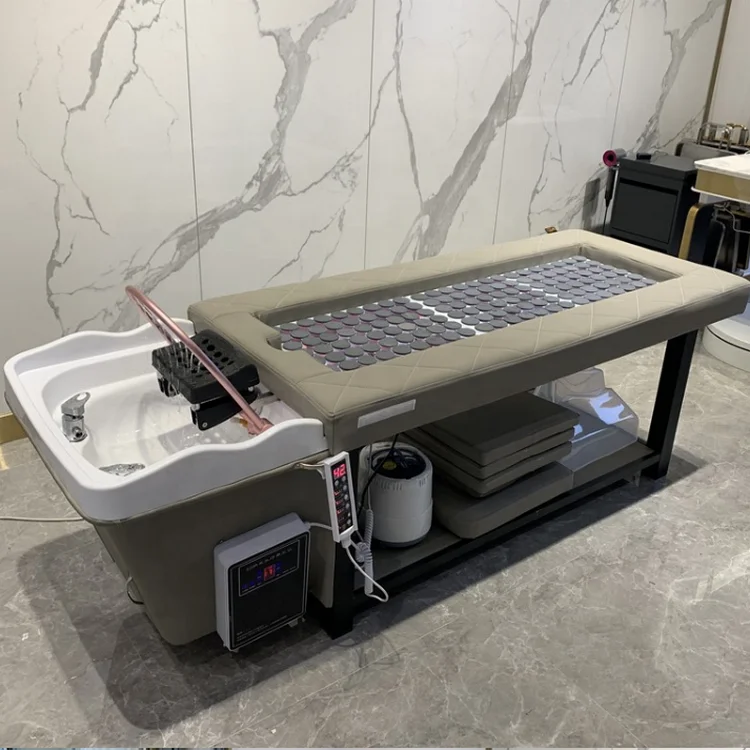 Siman salon furniture water circulation head therapy shampoo bed washing chair with head therapy  and technician chair