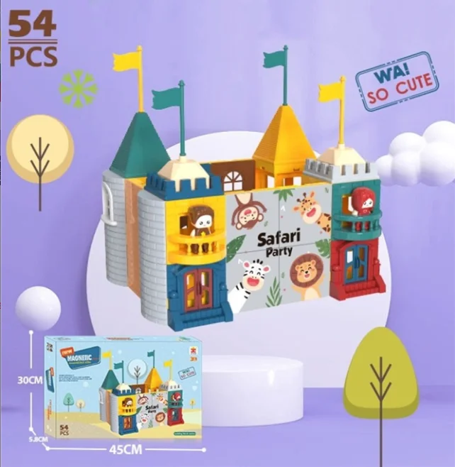 Children educational magnetic Tiles construction building blocks set realistic builds STEM creative toy
