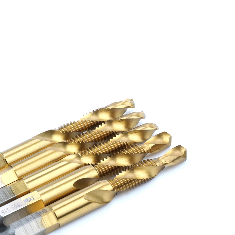 
5Pcs Machine Use Titanium Coated HSS Combination Drill and Taps Set for Metal Drilling Tapping Countersink 