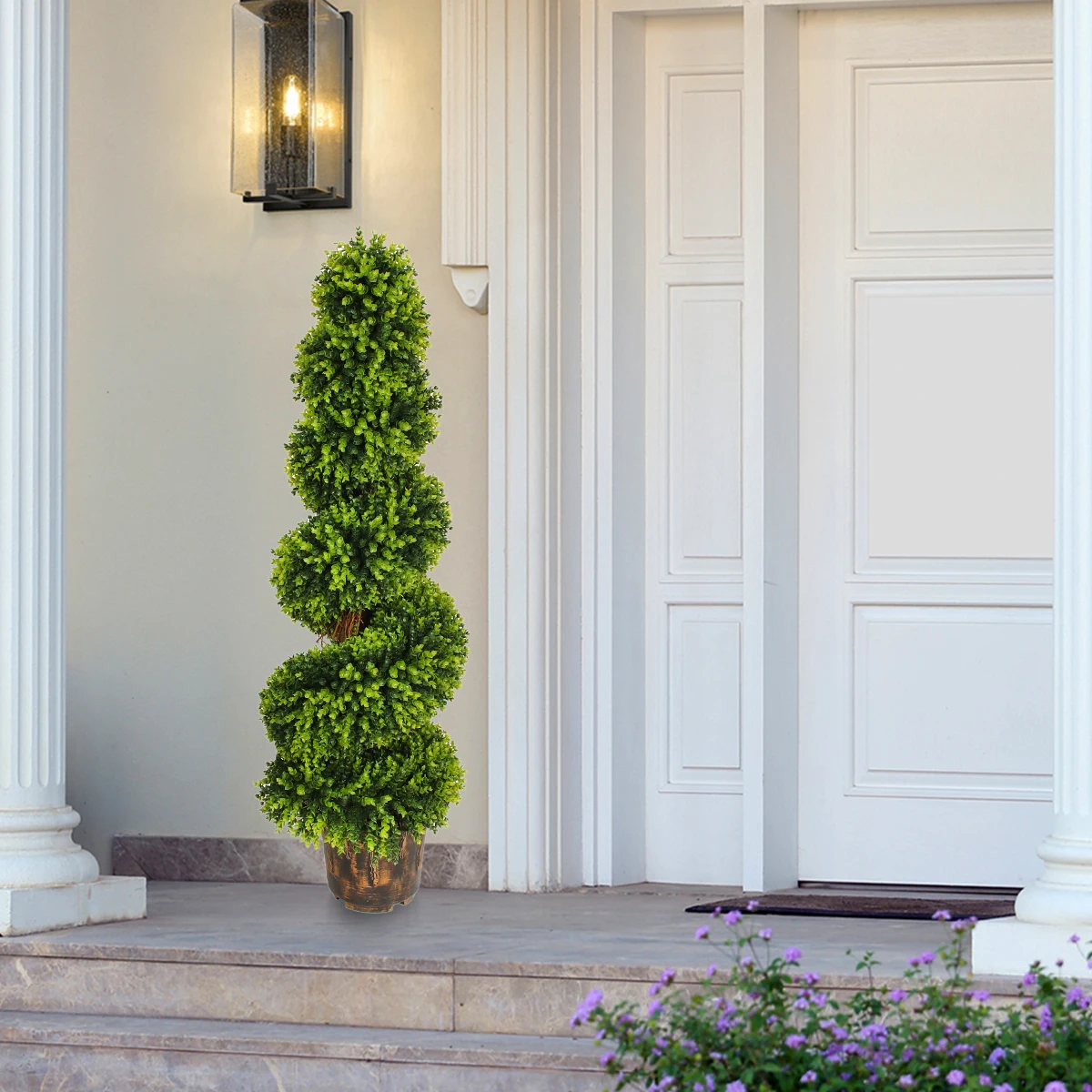 PZ-3-33 Outdoor Decor Plastic Green Grass Topiary Faked Potted Plant in Plastic Pot Tall Artificial Spiral Topiary Trees