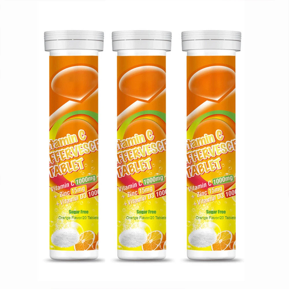 New arrival OEM sugar free Vitamin C dissolve tablet 1000Mg Vitamin D3 Effervescent Tablets tube bottle