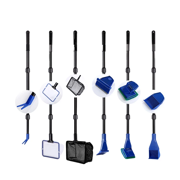 6 In 1 Telescopic Aquarium Cleaning Tools Aquatic Pet Cleaner Kit For Home Fish Tank Multifunctional Long Handle Cleaning Supply