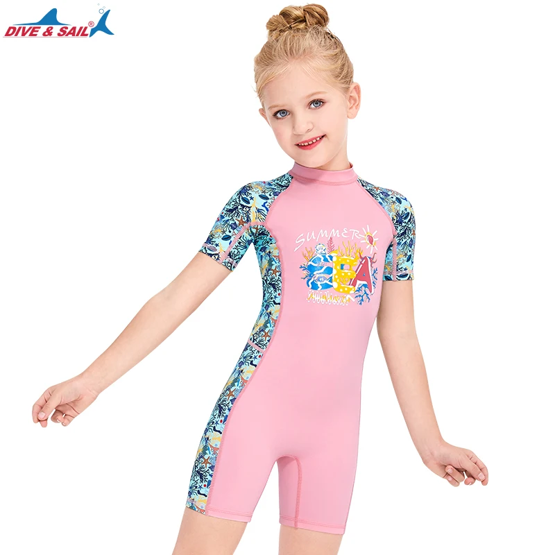 Оптовая продажа 2022 детская одежда для плавания с принтом дайвинга и паруса Цельный купальник защитой от ультрафиолета короткими рукавами девочек