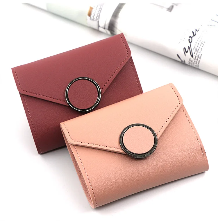 New Wholesale PU Faux Leather Travel Short Style For Cover Lady Coin Purse Women Mini Cash Envelope Wallet