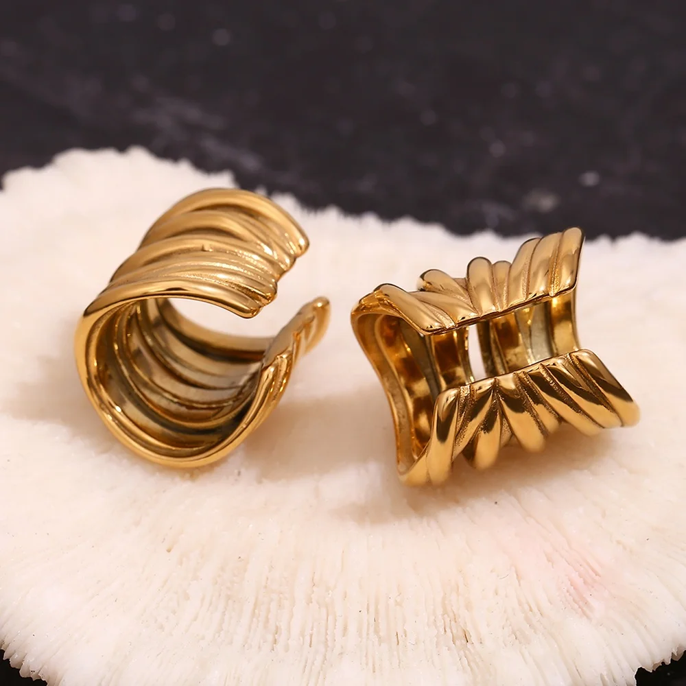Vintage Multilayer Ear Cuffs Gold Plated Clip On Earrings Stainless Steel Jewelry Wholesale