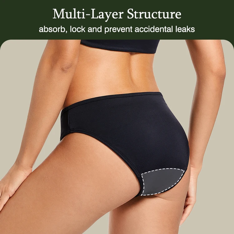 Wholesale Girls Black Fashion Leakproof Swimwear Brief For Women Menstrual Teen Period Swimwear Bottom