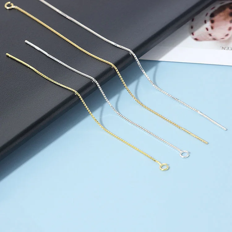 925 Sterling Silver Tassel Threader Drop Earrings Long Chain Ear Line