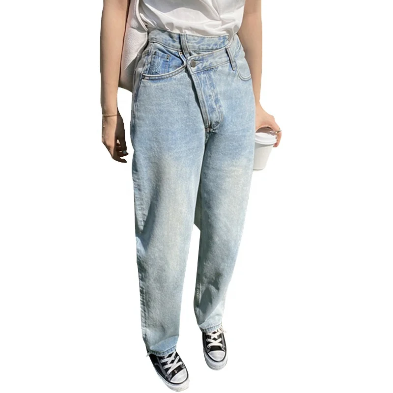 CHICEVER Full Length Jeans High Waist Denim Asymmetrical Wide Leg Pants For Female Fashion Clothing