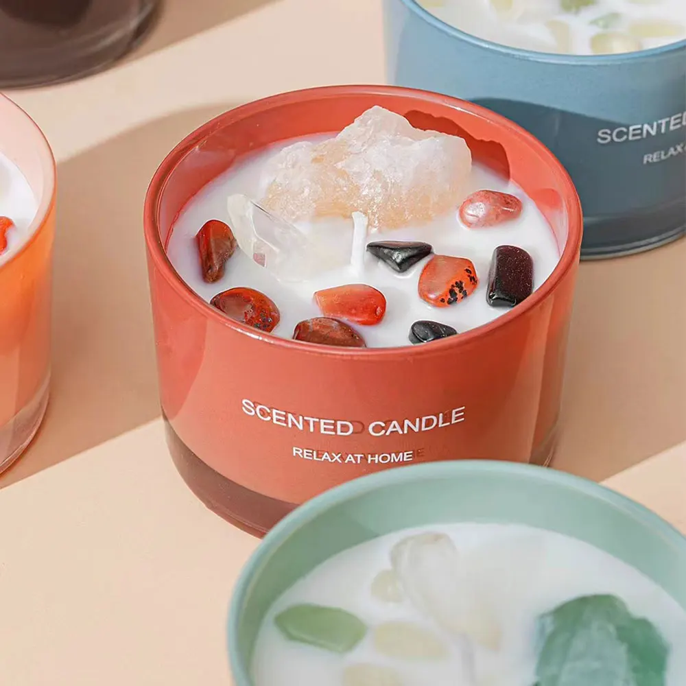 SINGHUA Wholesale Modern Hot Sale Luxury White Scented Soy Candles Custom Labels Crystals Scented Candles With Gift Box