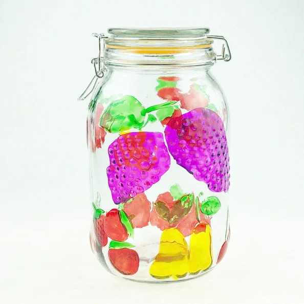 2L glass honey jar coloured  with glass lid  metal clip plastic gasket