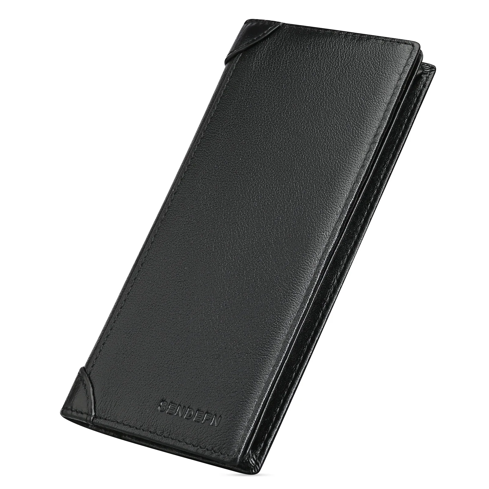 Custom Debossed Logo Black Napa Leather Luxury Clutch Purse Men Long Wallet wth RFID Blocking