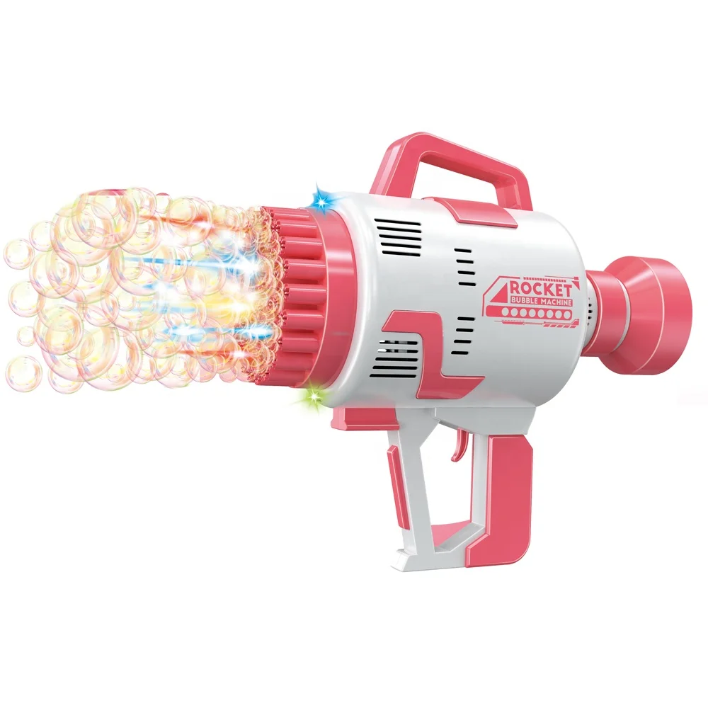 Amazon hot sale 49 holes soap bubble machine Bazooka bubble gun light attractive outdoor toy electric rocket bubble gun for kids (1600526078792)