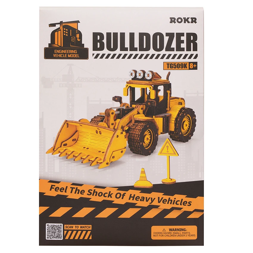 Robotime Rokr Contact Get 14% off DIY Series TG509K Bulldozer Engineering Vehicle Model Kits Wooden Toys 3D Wood Puzzles
