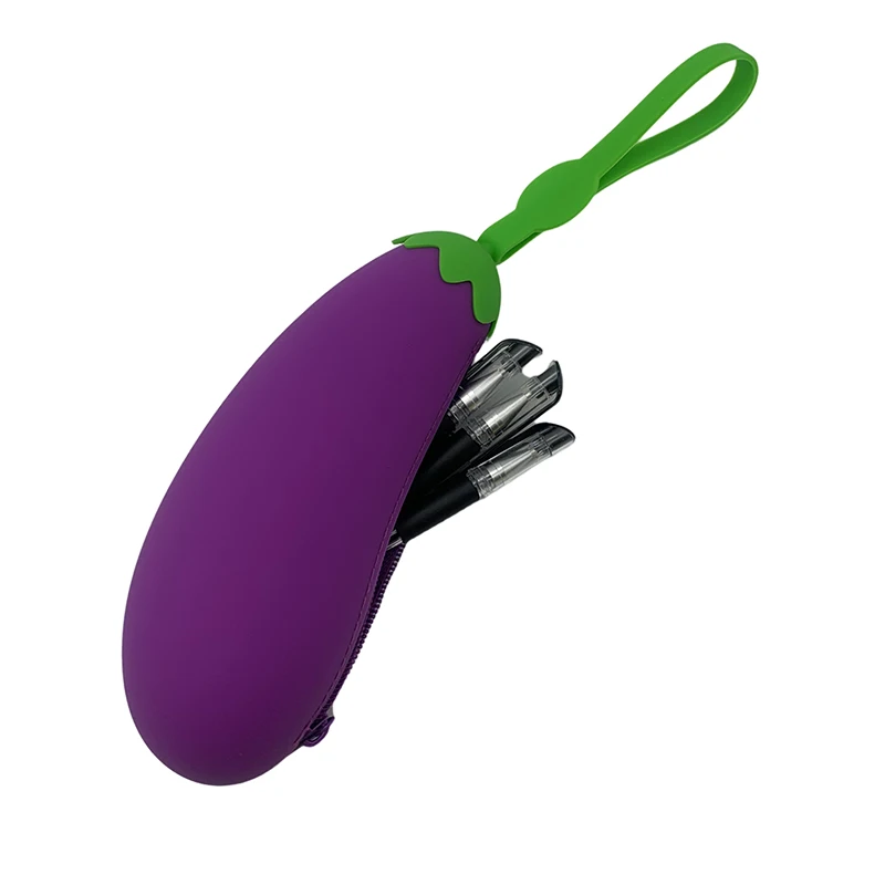 Creative Fruit & Vegetable Eggplant Banana Shaped Silicone zipper pencil case for students
