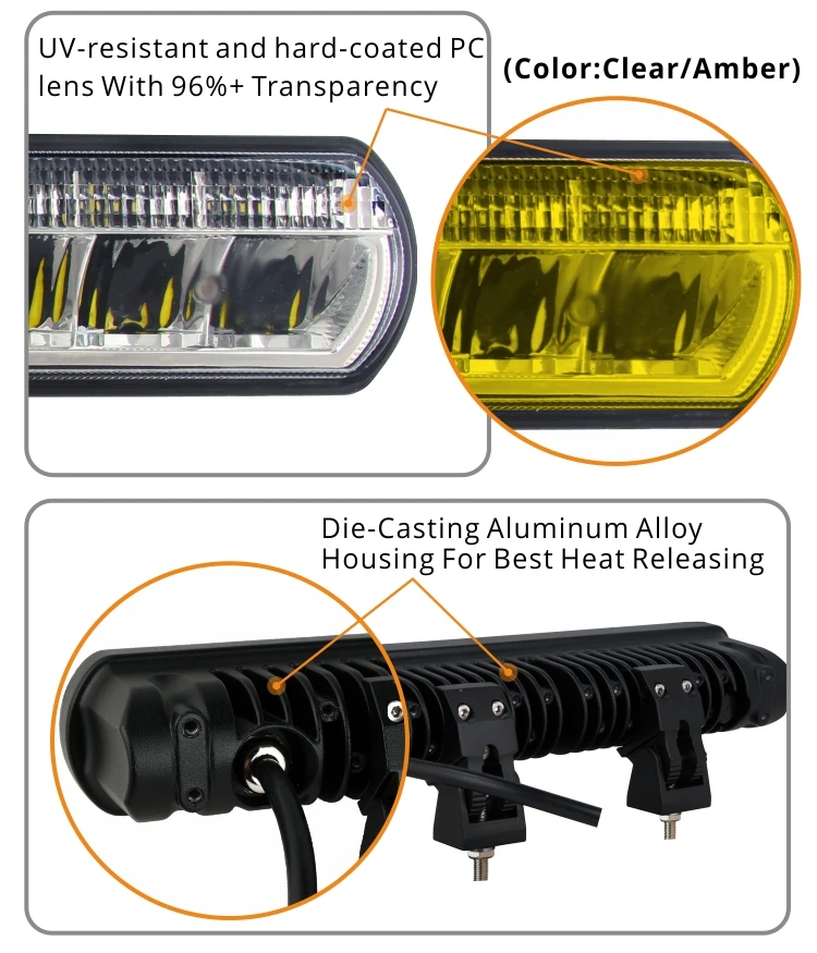 Tuff Plus Emark 12inch Slim 12v 24v ip67 Amber DRL led driving fog light