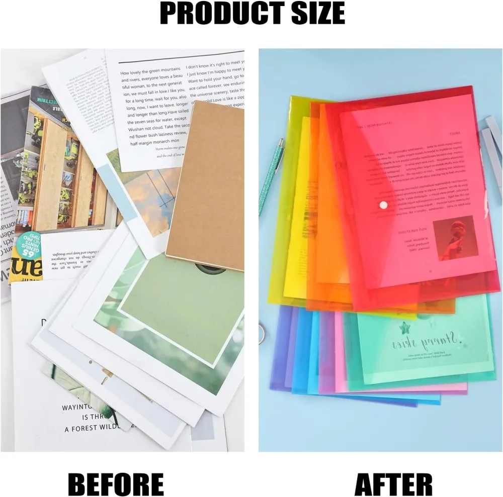 Clear Plastic A4/Letter Size File Folder with Snap Button Closure School and Office Supplies PP Material for Document Storage