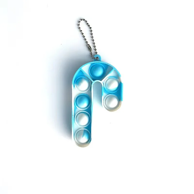 Wholesale Popular Silicone Fidget Christmas Bell Gingerbread Candy Key Chain Set Bubble Popper Mini Push Pop Fidget Keychain