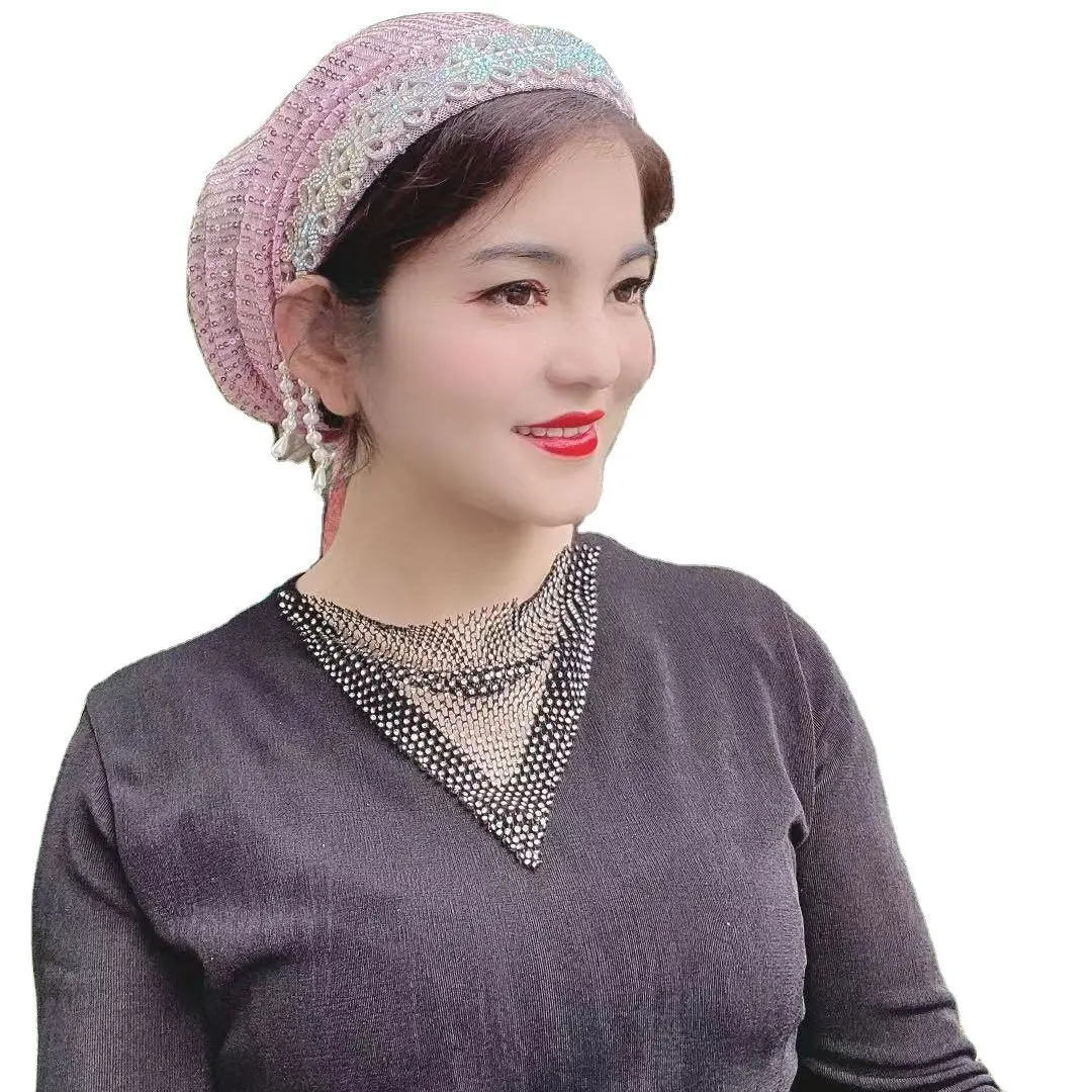 2023 Factory Direct New Design the Latest Fashion Muslim Sequined Fringe Hairpin Hat Performance Hat Hui Xinjiang Hat