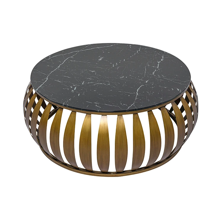 Высококачественный круглый черный мраморный журнальный столик Marquina