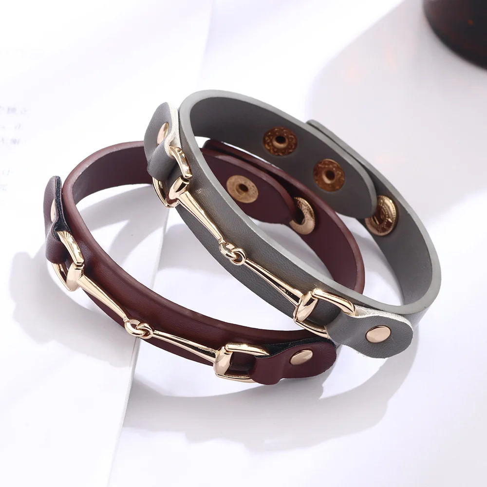 Unisex Leather Bracelet Horseshoe Buckle Cuff Belt Wristband Rock Punk Strap Buckle Wristband